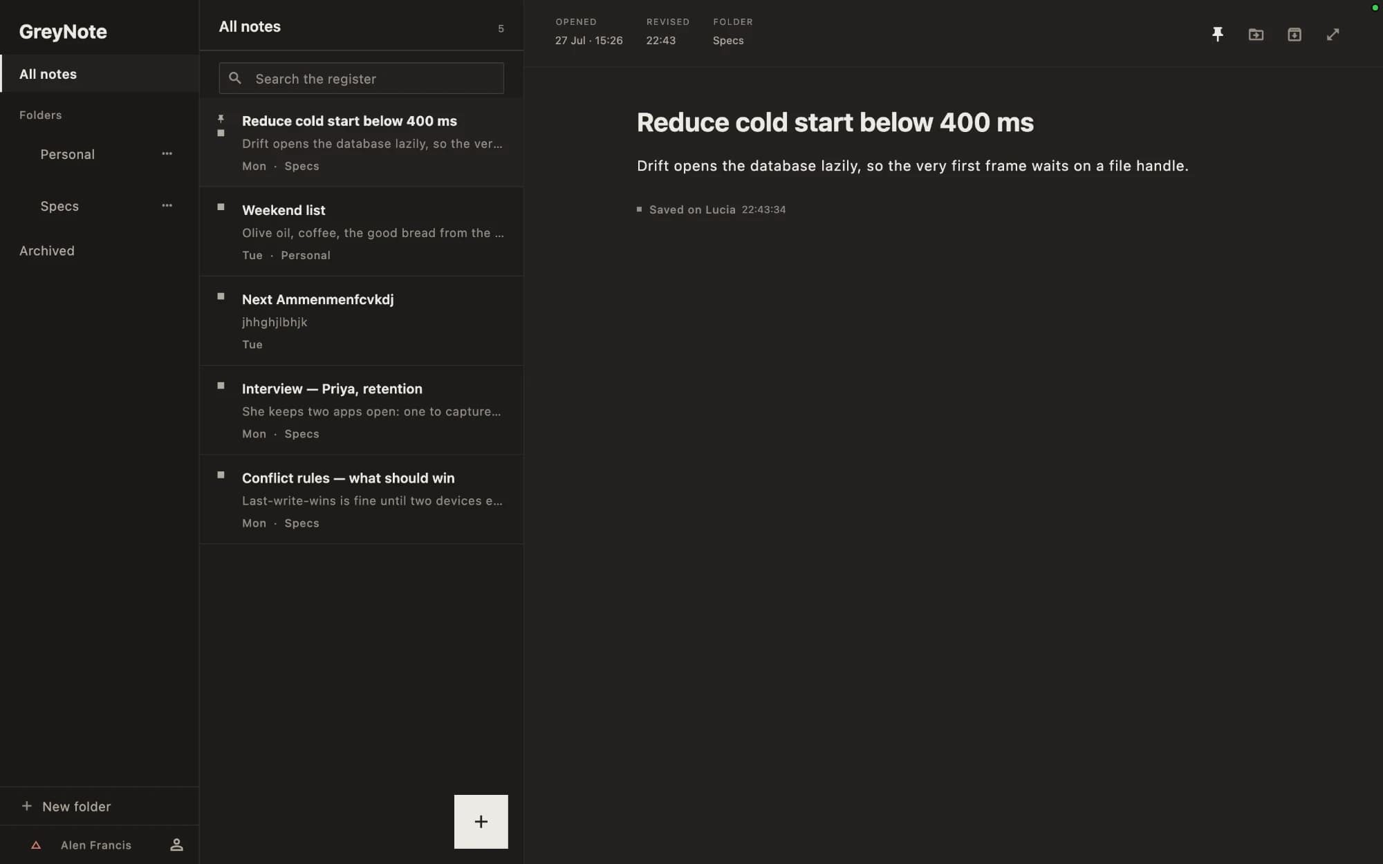 GreyNote — screenshot